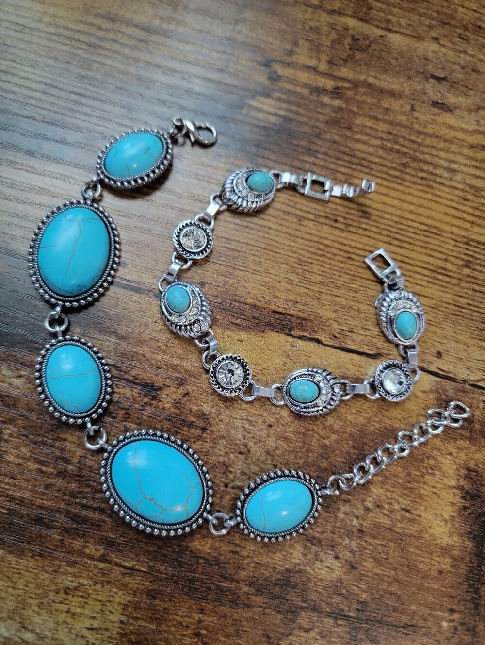 Faux Turquoise Stone Silver-Tone Bracelet Set - Blue
